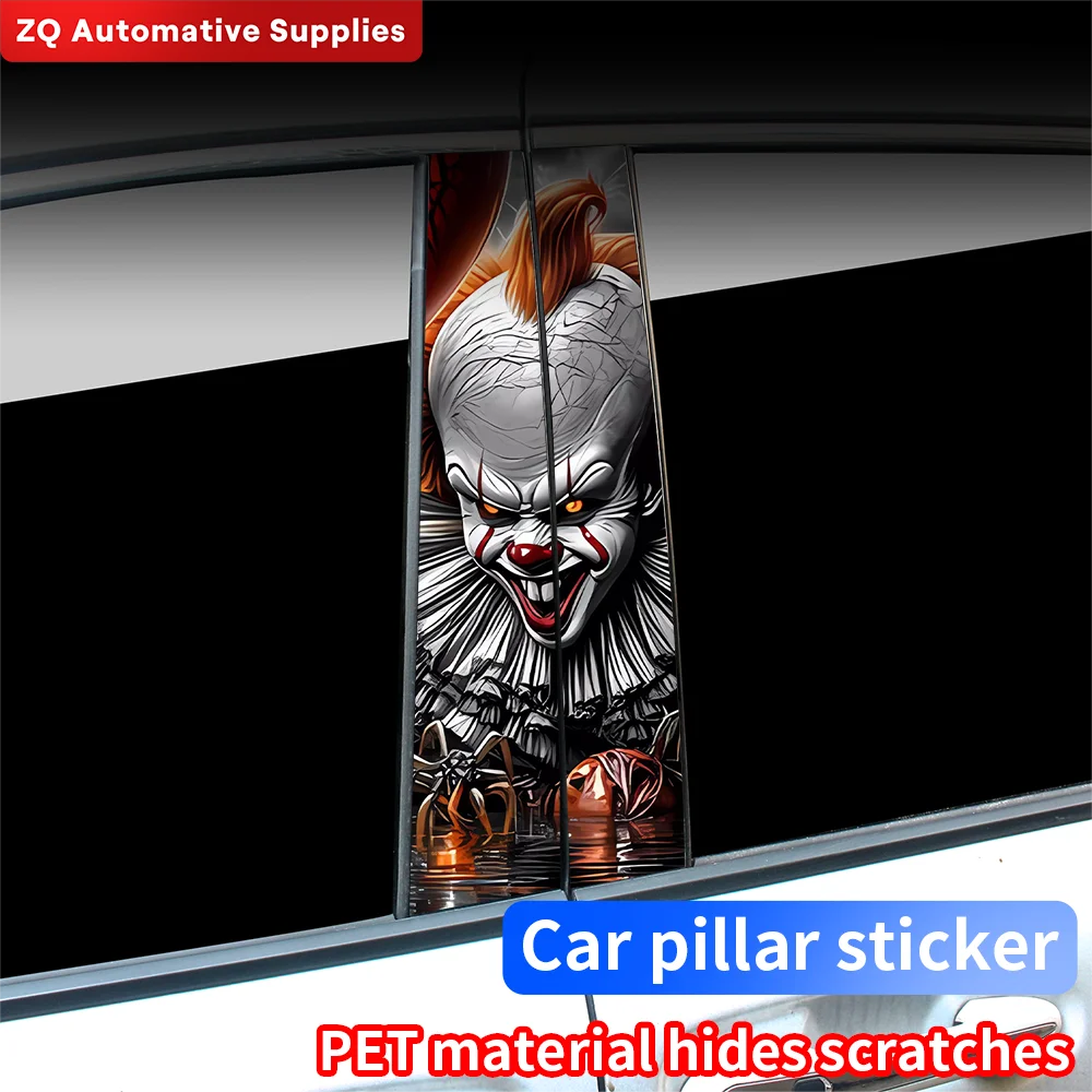 Horror Clown Car Stickers Auto B Pillar Waterproof Center Column Decoration Cover Scratches Car Doors Pillar Decals Accessories