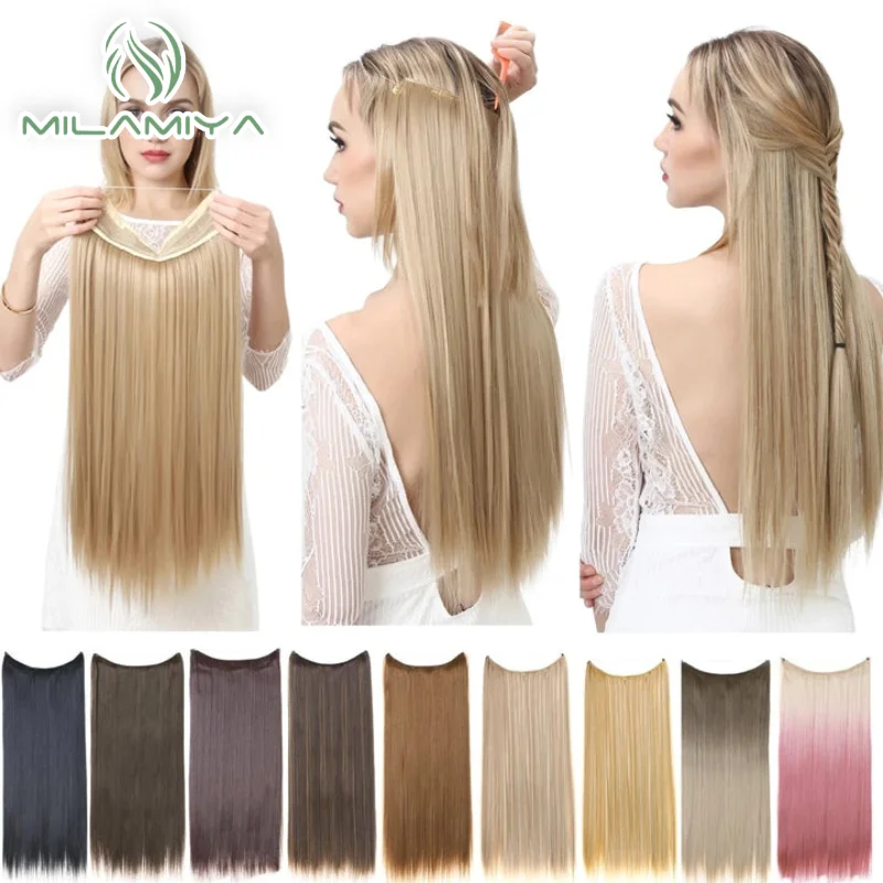 Straight Hair Extensions Invisible Fish Line Human Hair Extension Headband Natural Hidden Secret Wire One Piece Remy Hair