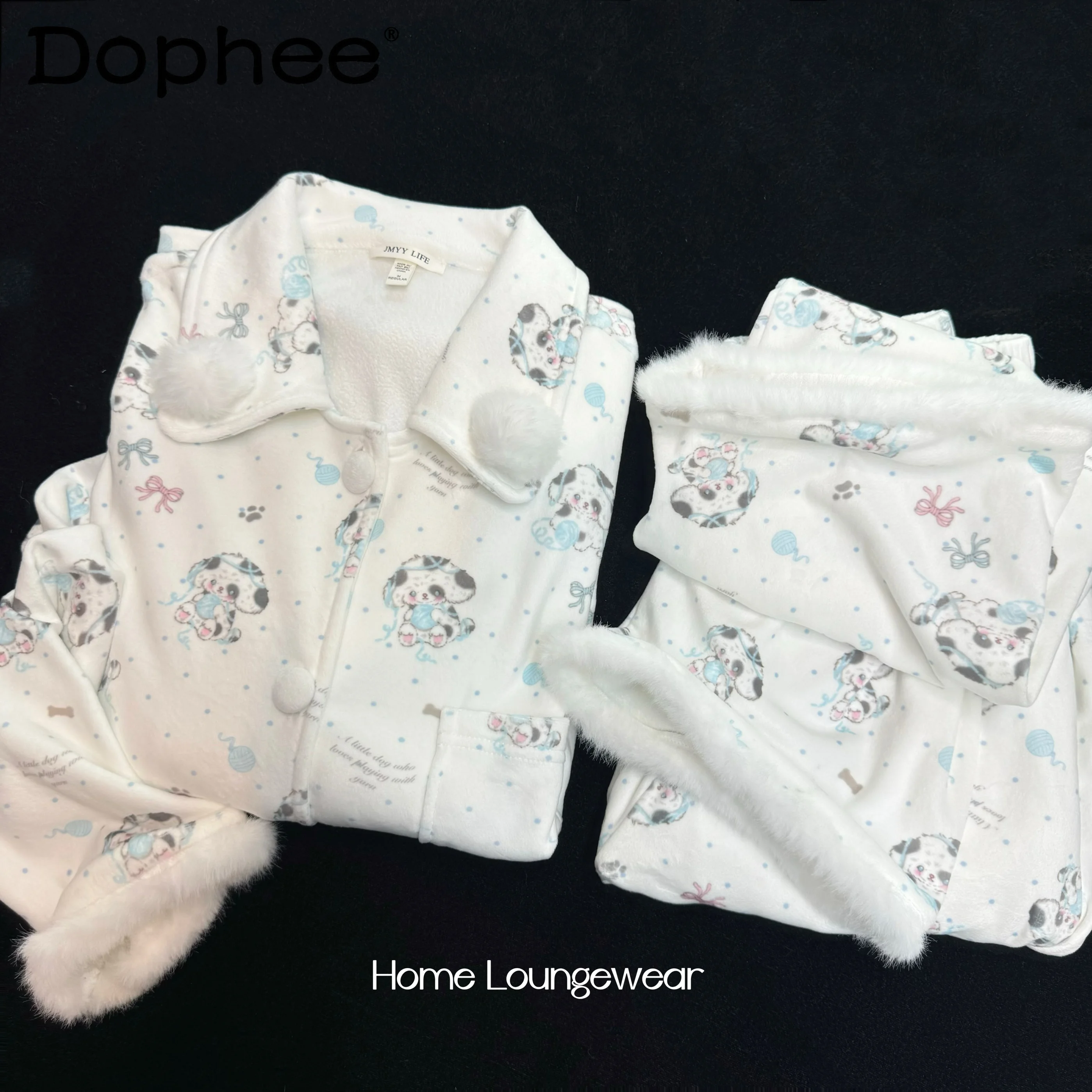 Japanese Original Autumn and Winter New Plush Cute Long-sleeved Pajamas Kawaii Girls Warm Comfortable Soft Loungewear