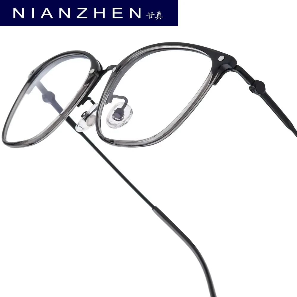 NIANZHEN TR90 Alloy Eyeglasses Frame Men Brand Design Glasses Women Vintage Ultralight-Weight Square Eyewear Spectacles 102