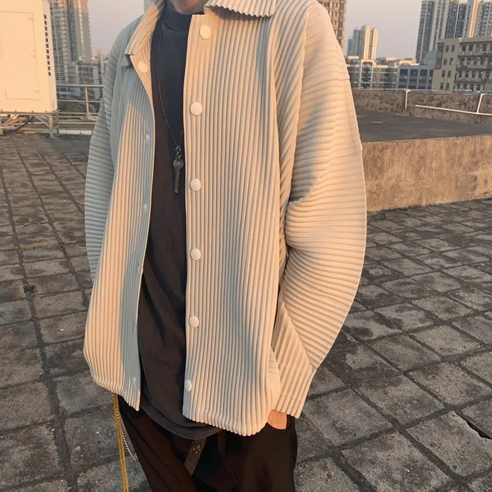 TOP QUALITY ISSEYS MIYAKES Pleated Simple Lapel Long Sleeve Shirt Jacket Draped Loose Casual Top