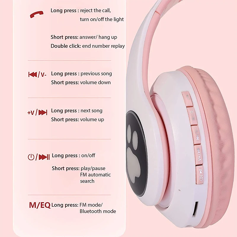 Kids Bluetooth Headphones for Kids and Adults Kids Headphones with Microphone Cat Headphones for Girls and Boys