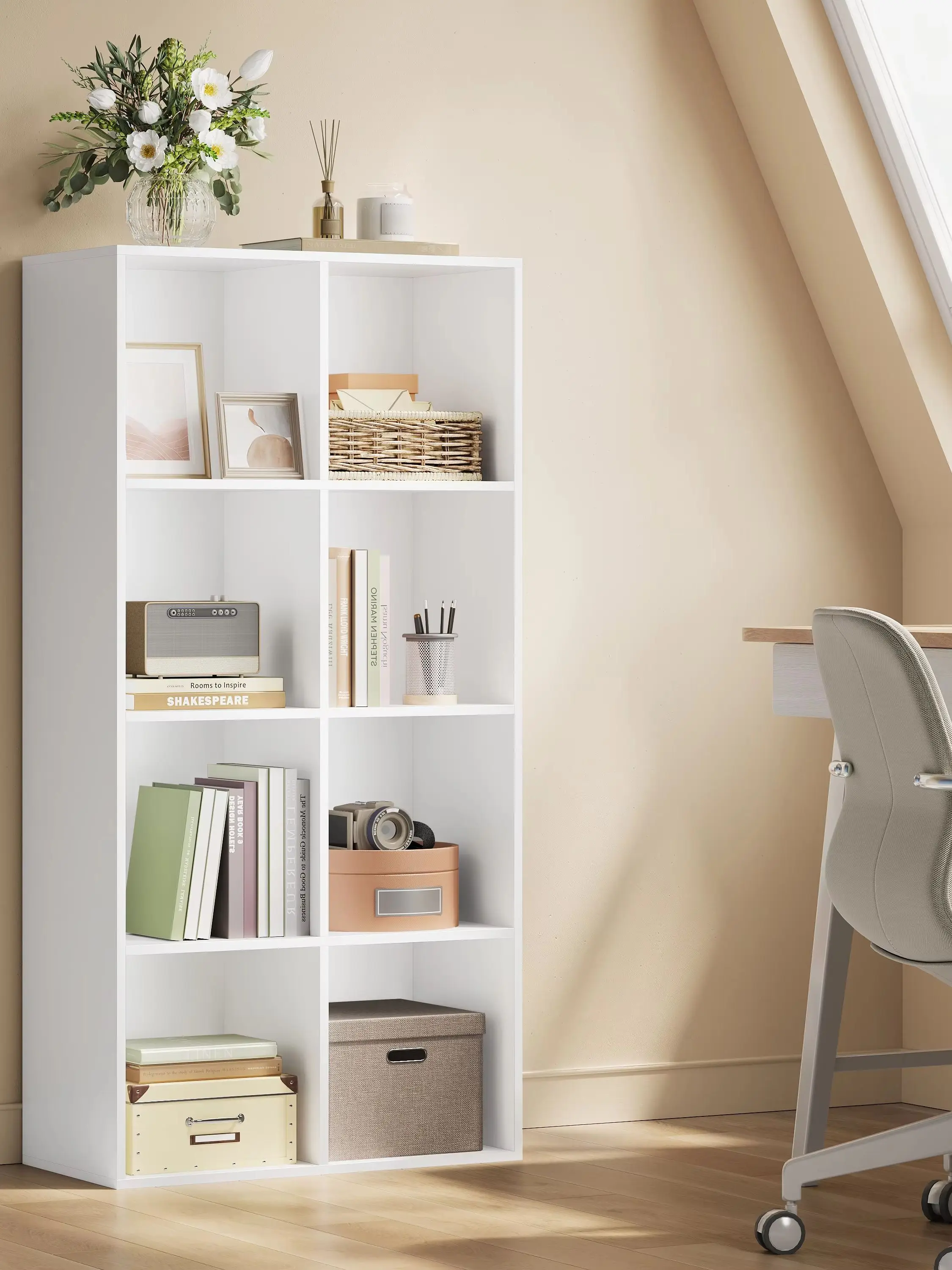 WOLTU 1-teiliges Bücherregal mit 8 Aufbewahrungswürfeln, freistehender Bücherregal-Organizer für Schlafzimmer, Wohnzimmer, Büro, Zuhause