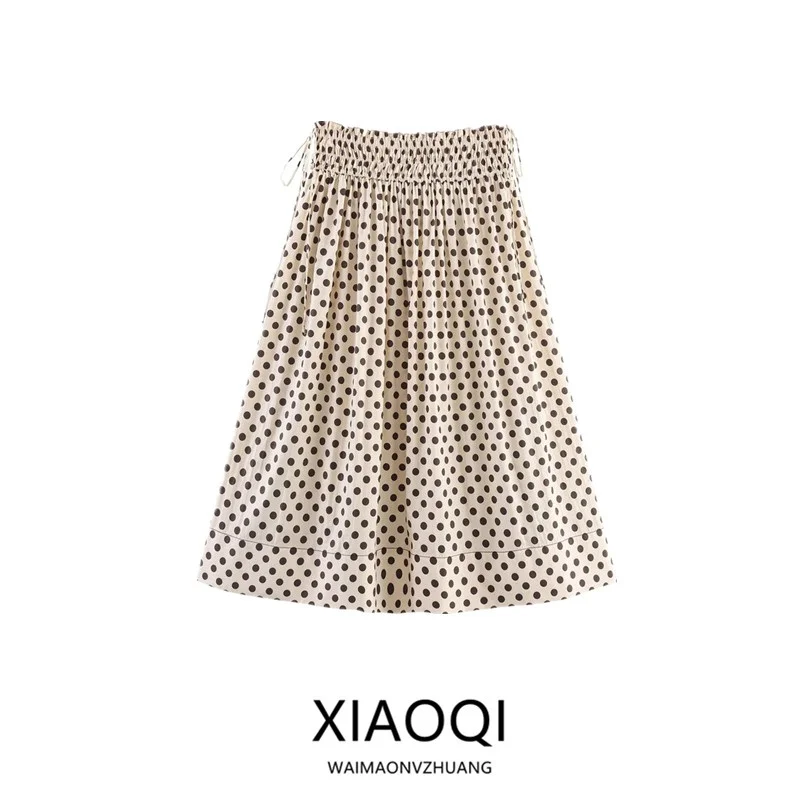 

Summer 2025 New Arrival Polka Dot Print Midi Skirt Women's Versatile Faionable f-length Casual A-line Skirt 36607