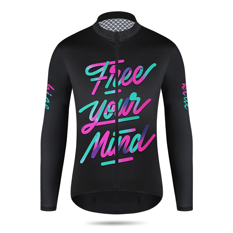 

KIAE spring and summer long sleeved cycling clothes for men and women, colorful letters, road bikes, bicycles, breathable tops,