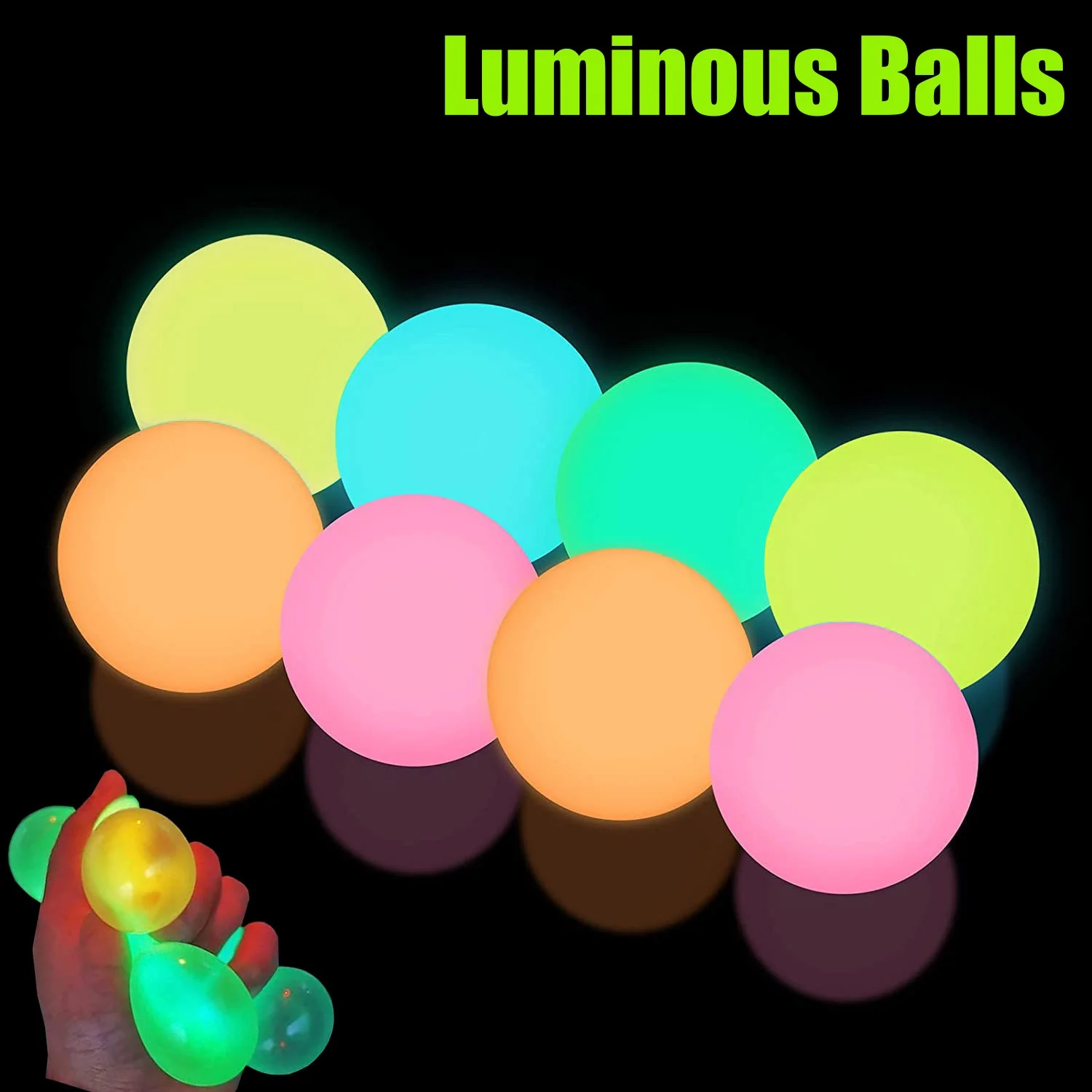 Luminous Balls High Bounce Glowing Ball Sticky Wall Home Party Decor Kids Adult Gift Anxiety Stress Relieve Toy 4.5cm