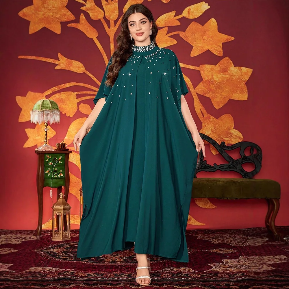 

Dubai Open Front Muslim Women Abbayas Arabic Inner Dress Islamic Clothing Outfit Kaftan Suit 2 Pieces Set Suit Musulman Femme