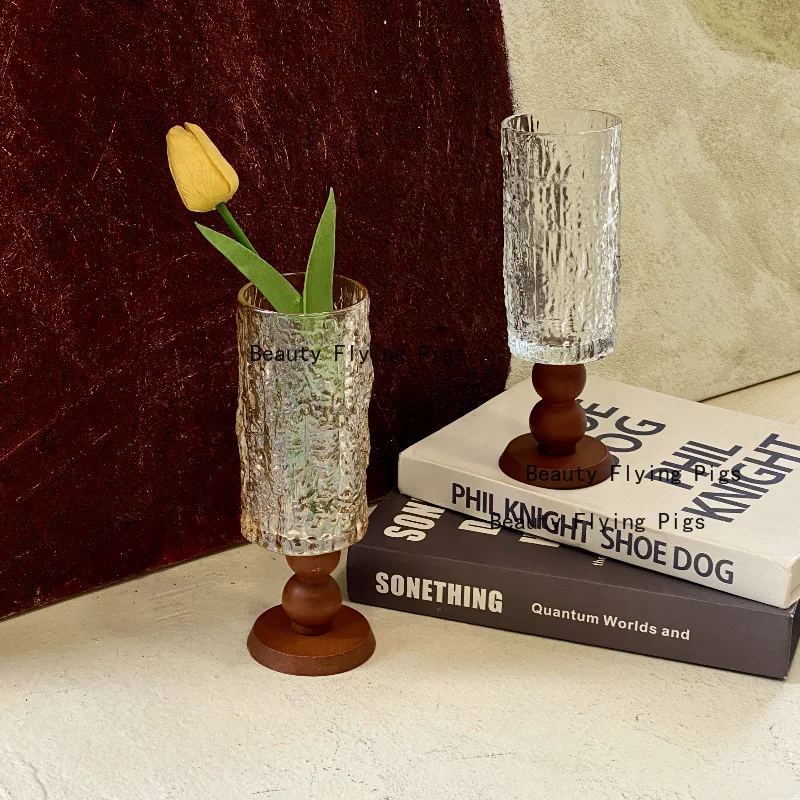 

Стеклянная ваза во французском античном стиле, винтажная деревянная цветочная композиция на высоких ножках, элитное украшение для гостиной