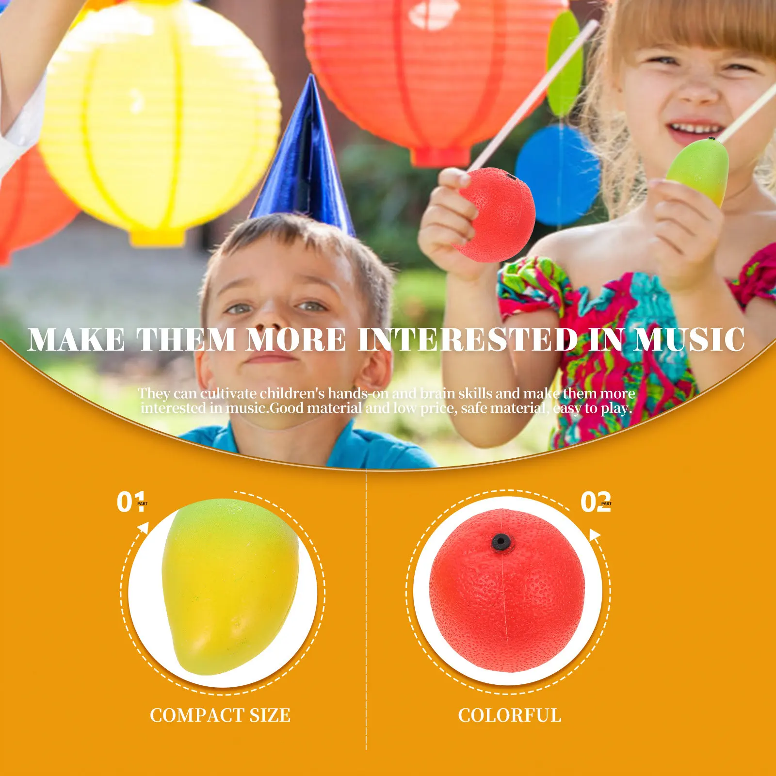 

2Pcs Fruit Shakers Early Educational Musical Percussion Instruments Kids Hand Eye Coordination Development Interactive Fruit