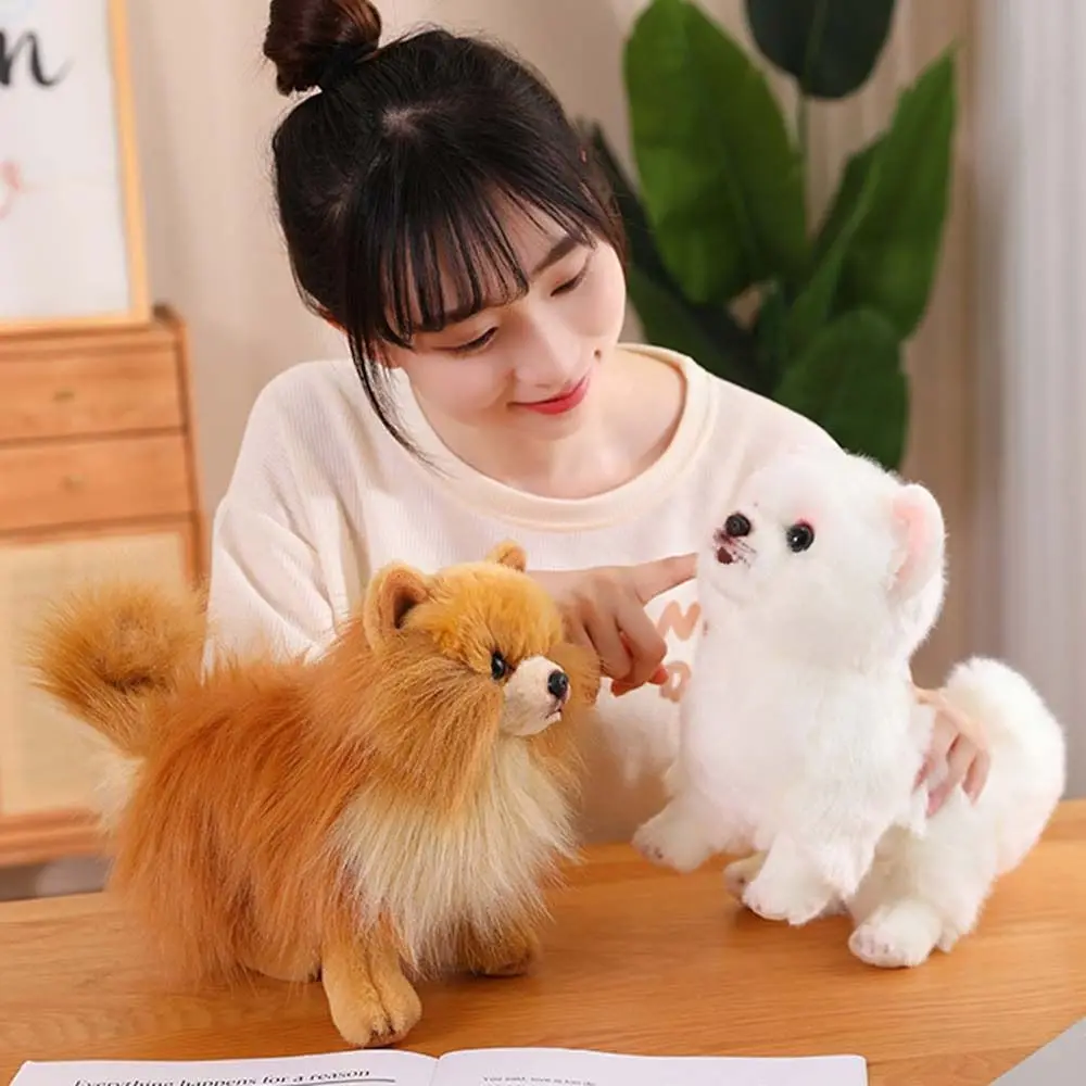 ยืน Pomeranian Plush ของเล่นชีวิตจริงสัตว์เลี้ยงตุ๊กตาจําลอง Pomeranian สุนัขตกแต่งบ้าน Fluffy ตุ๊กตาลูกสุนัขตุ๊กตาเด็กหญิง