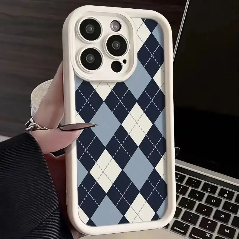 

Geometric grid pattern Phone case suitable for iPhone 15 Pro, 11 12 13 14 Pro Max Mini XR XS 7 8 Plus,Shake Proof Protection