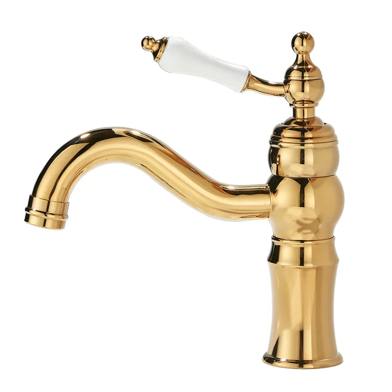 

All-copper basin, wash basin, single-hole faucet, under-counter basin, golden European ceramic handle faucet.