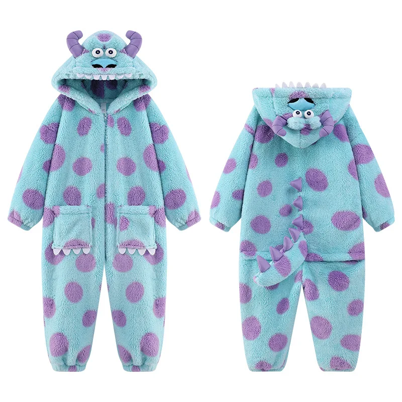 High Quality Thick Fleece Couple Look Monster Jumpsuit Sleeping Bag Winter Mother Daughter Pajamas Loungewear Kids Home Outfit