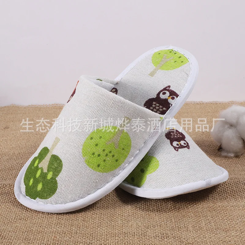Custom Hotel Disposable Slippers Summer New Linen Hotel Home Travel Fleece Slippers Customizable