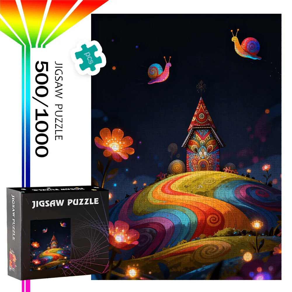마법의 밤 달팽이 & 다채로운 오두막 직소 퍼즐 성인 어린이 판타지 테마 지적 게임 홈 레저 창의적 퍼즐 장난감