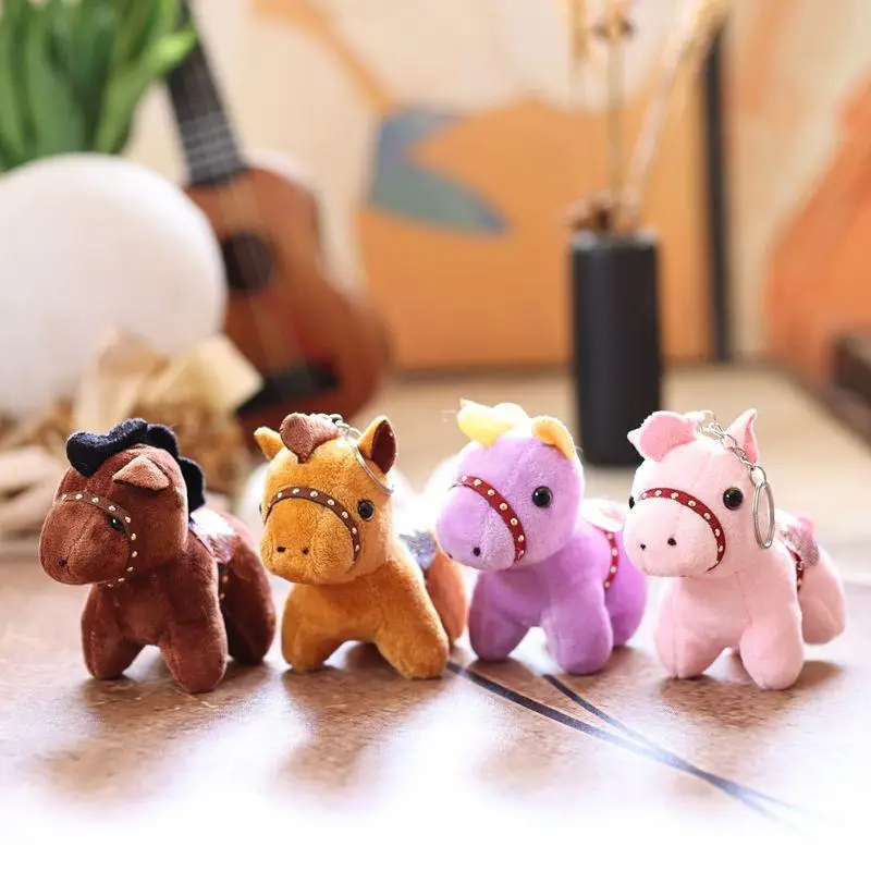 12 cm große Pferde zum Aufhängen ​ Puppe Stofftier Pferd Schlüsselanhänger Niedliche Pony Puppe Rucksack Ornamente Anhänger Kinder Spielzeug Geschenk