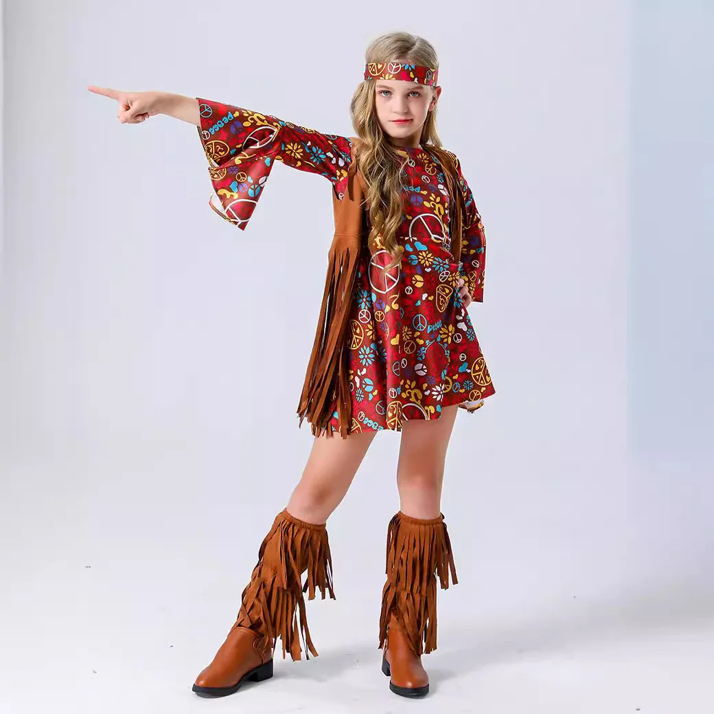 

4-Pack Adult & Kids Rock Hippie Performance Costume, Retro & Trendy, Ideal for Halloween, Children's Day & Concerts