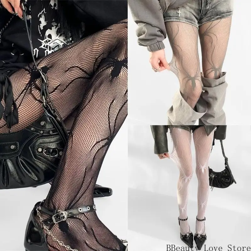 

Womens Mesh Tights Halloween Spiderweb Patterned Stockings Subculture Hollowout Sheer Pantyhose Leggings Hosiery