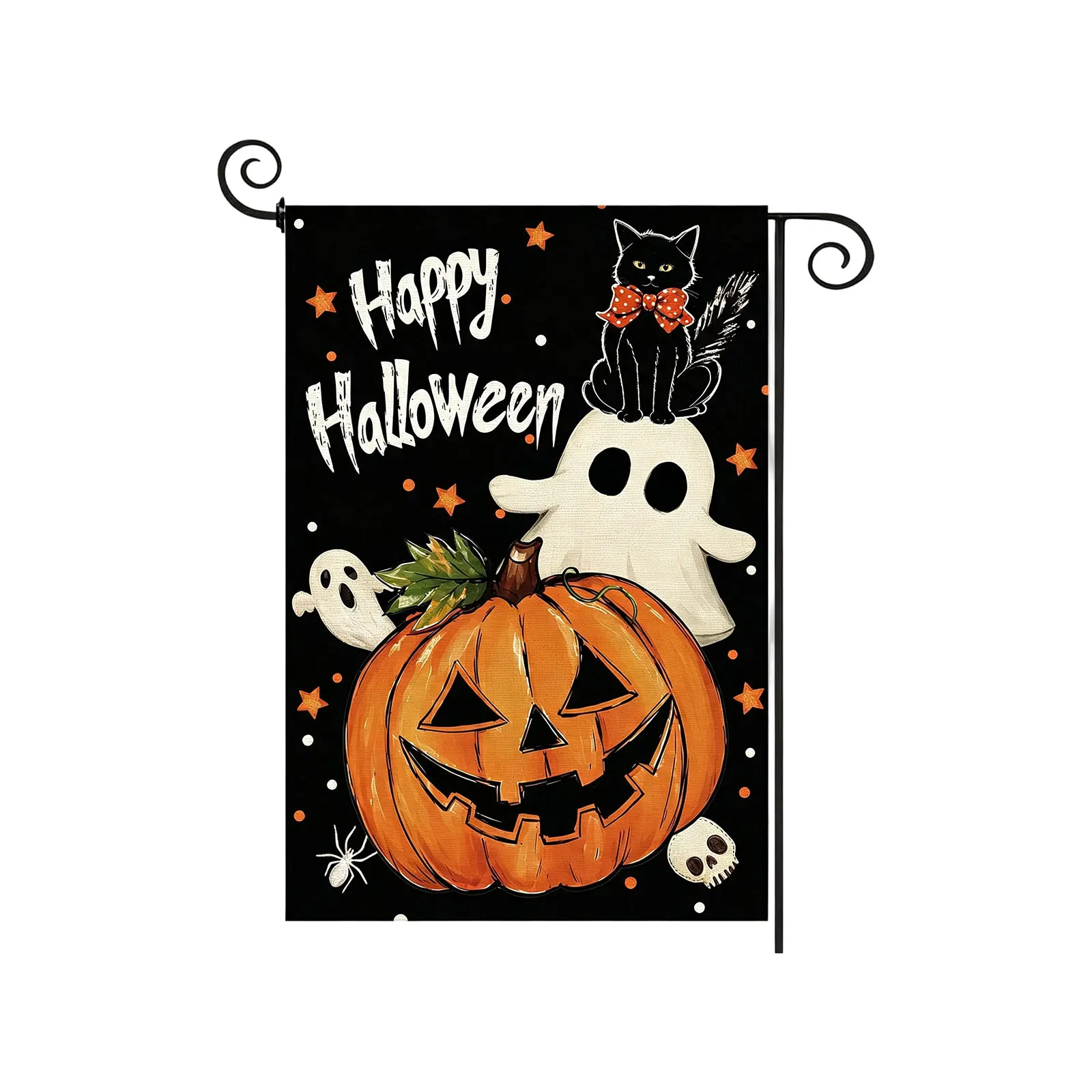 Double-Sided Happy Halloween Garden Flag Outdoor Yard Decor Ghost with Pumpkin Fall Theme for Halloween and Holiday