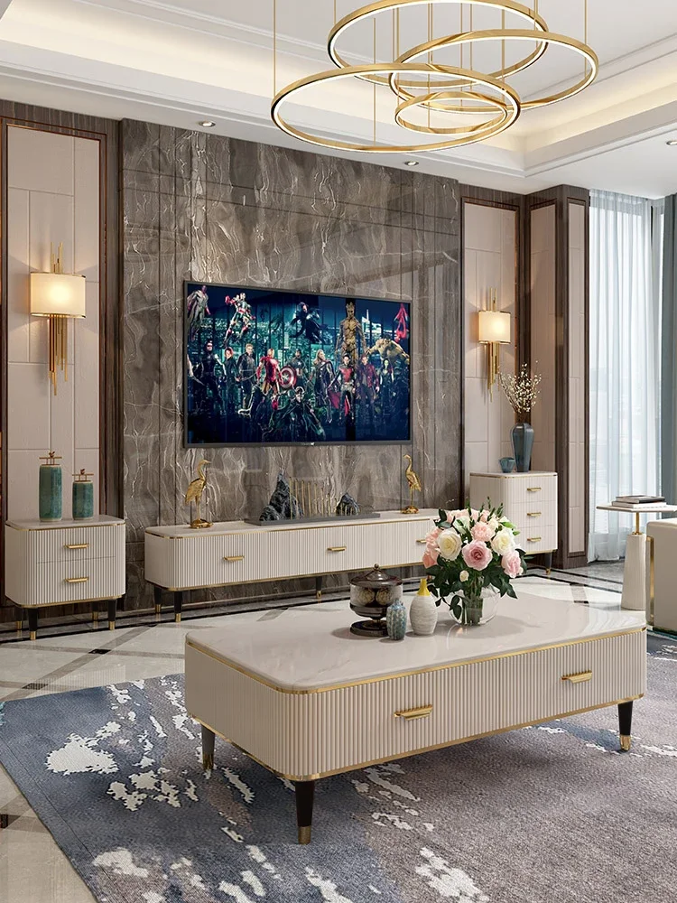 

for Luxury marble top coffee table and TV Stand bucket cabinet for home hotel furniture