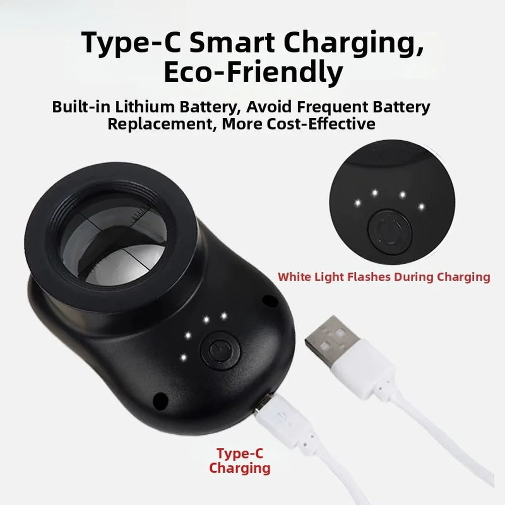 Rechargeable 40X Magnifier with Dual LED Light and 0.5mm Scale Compact Design for Jewelry Stamp Collectible Use