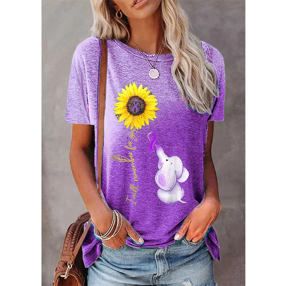 Women's T-shirt Sunflower Elephant Print T-shirt Retro Niche Design Harajuku Casual Short Sleeved Top Plus Size Women's Clothing