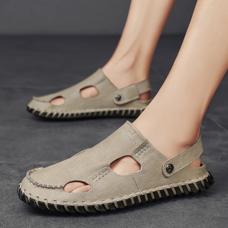 

Дышащая повседневная обувь больших размеров, нескользящая и износостойкая для занятий спортом на открытом воздухе, сандалии, кожаная универсальная