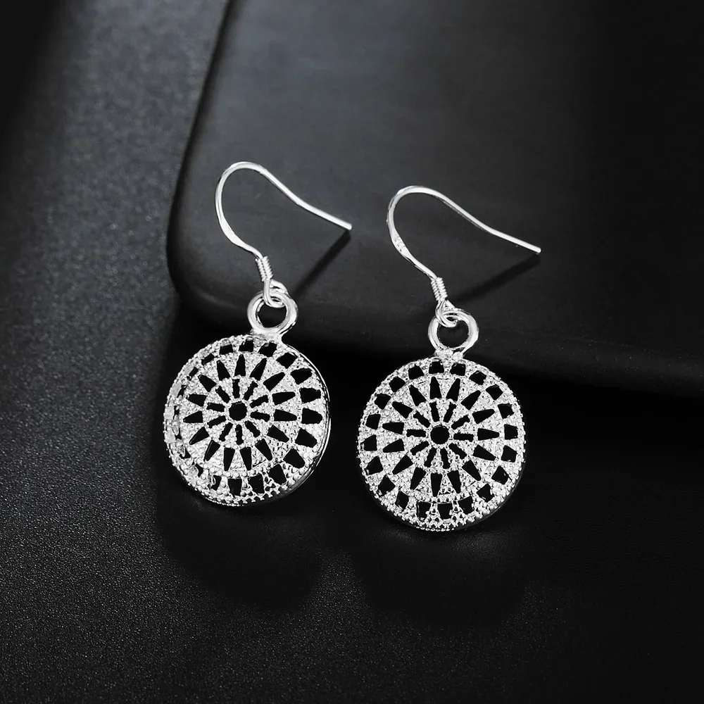 925 Sterling Silver Earrings Temperament Women Retro Round Shape Earrings Christmas Gifts Street All-Match Jewelry