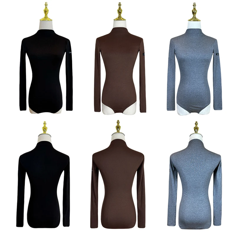 الرقص اللاتينية المرأة طويلة الأكمام الأسود ملابس رقص الجمباز عالية طوق ارتداءها راقصة ممارسة ارتداء ملابس التدريب اللاتينية AMY2883 #1