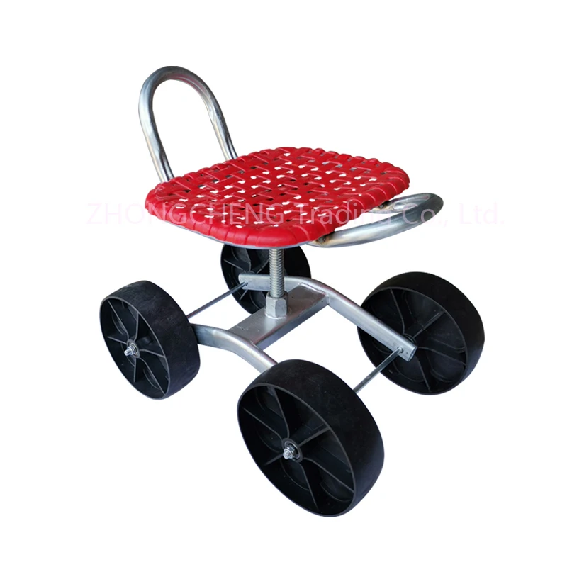 Asiento De Trabajo Con Ruedas Para Jardín – Altura Ajustable 22-35 Cm, Con Estante Para Herramientas, Hierro Y Caucho