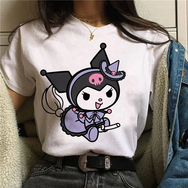 Street Gothic Kuromi Kawaii Cute T-shirt for Women Summer Loose Short Sleeve Couple Harajuku Graphic Tees Tops Funny T Shirts