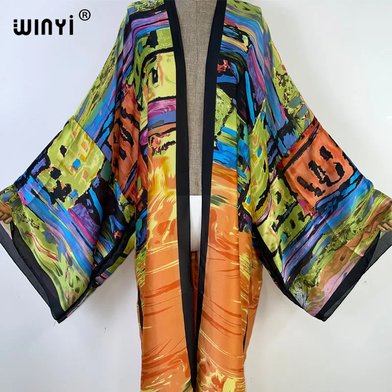 WINYI new summer Women Graffiti printing Cardigan a maniche lunghe femminile allentato beach Cover Up boho dress Streetwear holiday kimono