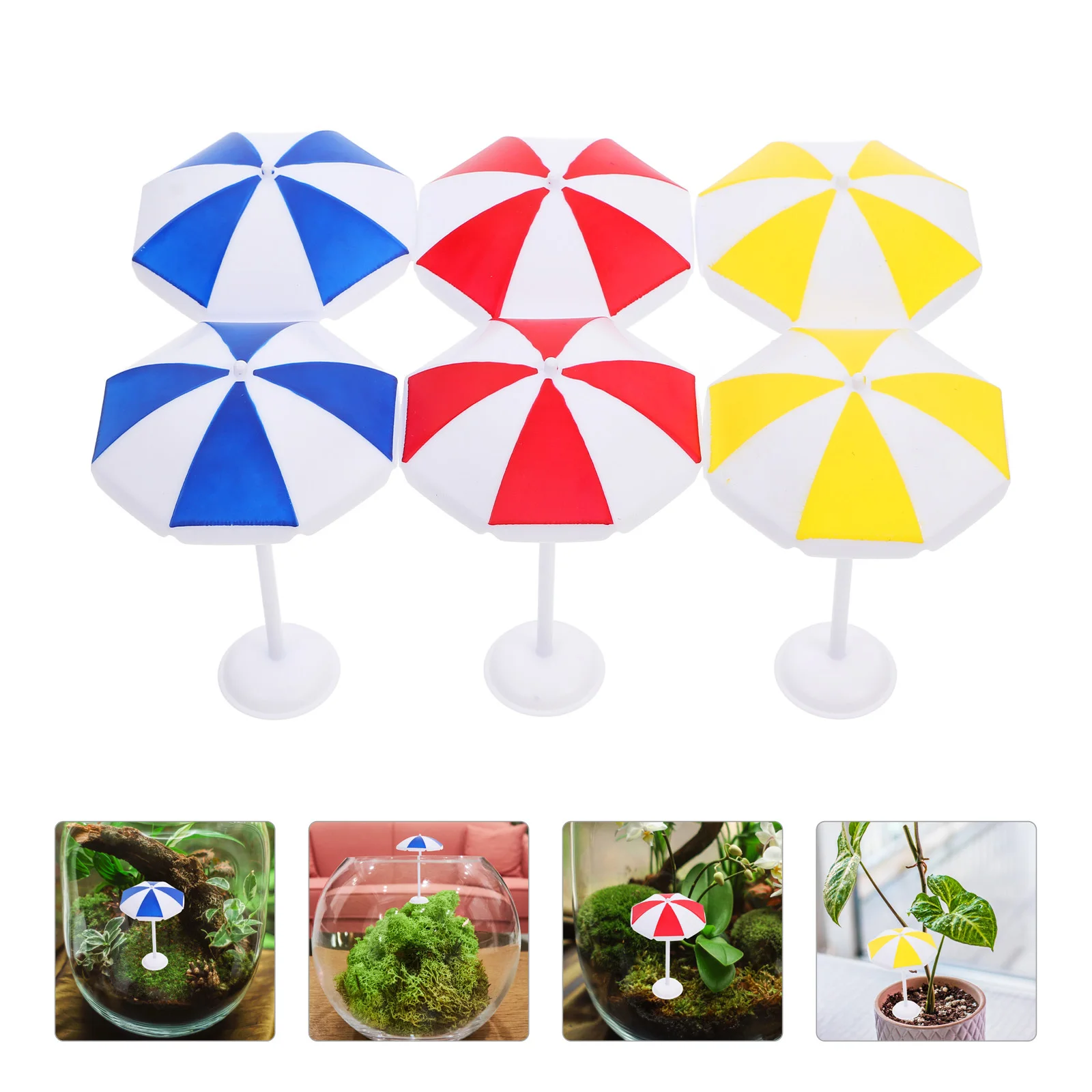 

6Pcs Miniature Beach Sun Umbrella Micro Landscape Bonsai Decoration Unique Home Office Aquarium Decor Accessories