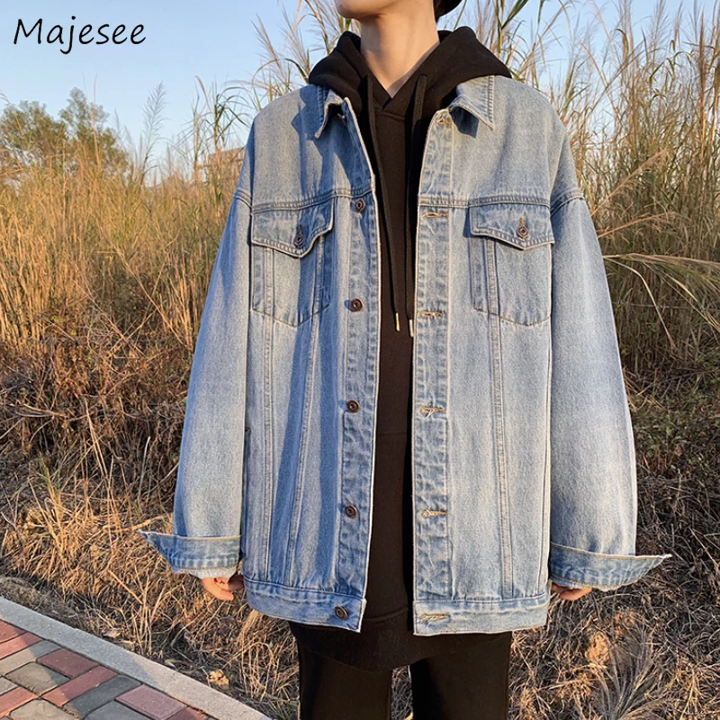 

Jackets Men Handsome High Street Cool Retro Multi Pockets Collage Cargo All-match Cozy Solid Teens Denim Fashion Ulzzang Leisure