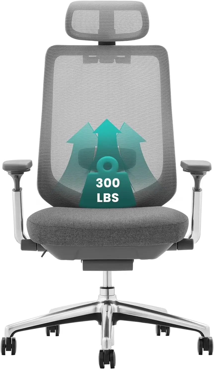 Mesh Office Chair, High Back Computer Executive Desk Chair with Adjustable Headrest and 4D Arms, Slide Seat