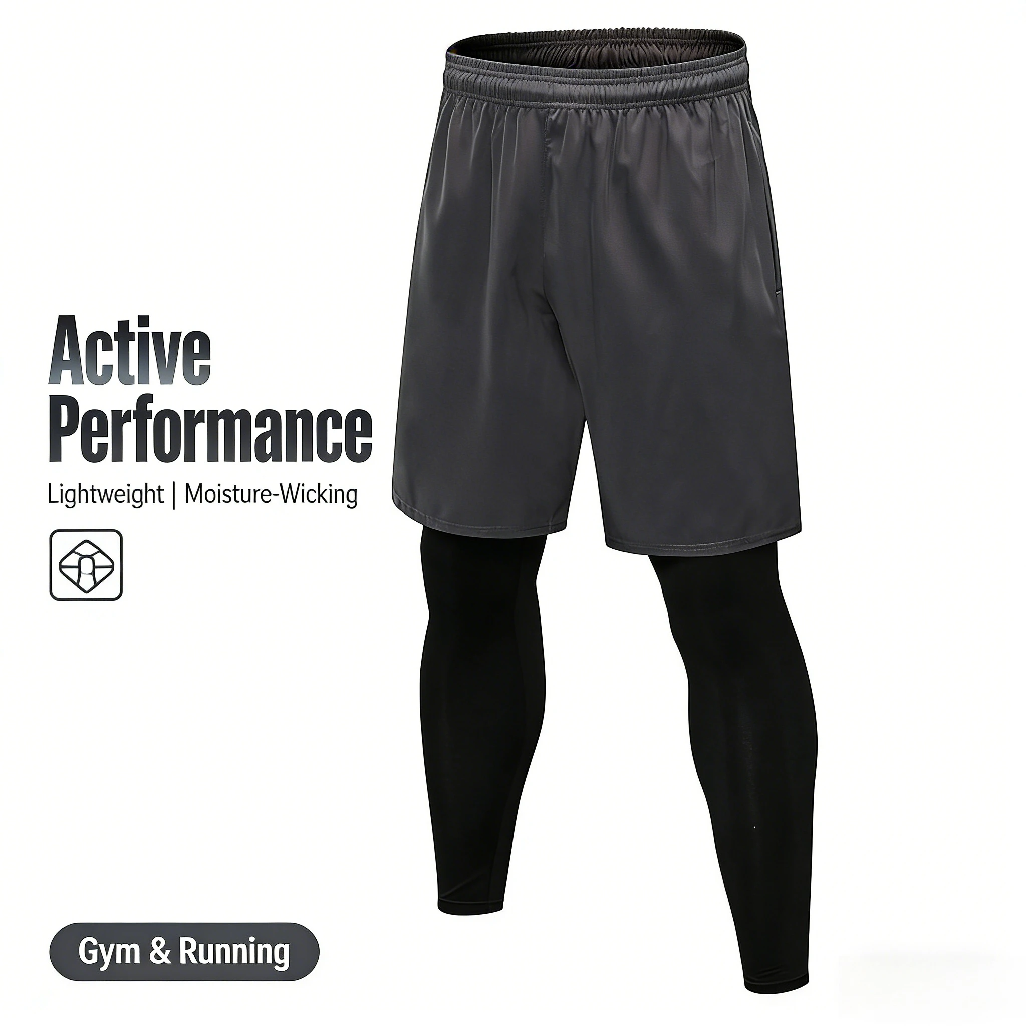 

Мужские леггинсы из двух частей OEM, спортивные брюки для фитнеса, бега и тренировок