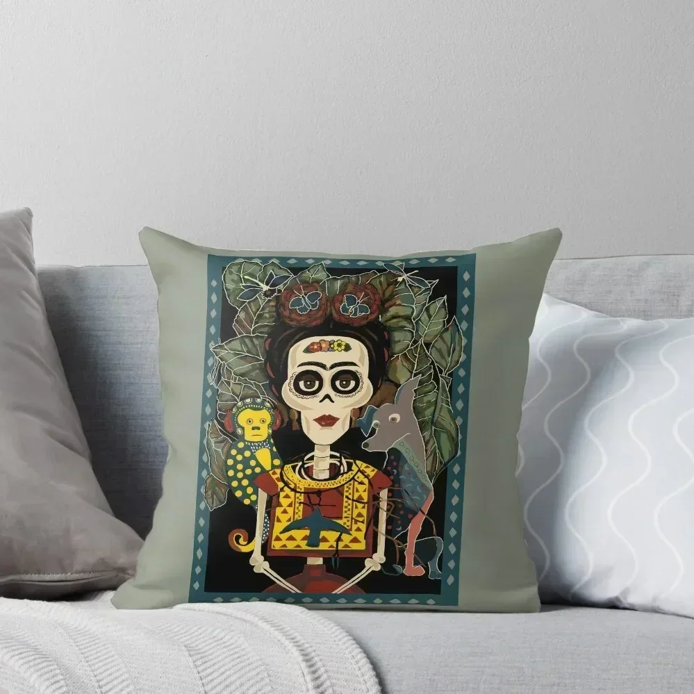 Self Portrait with Alebrijes Throw Pillow Cusions Cover anime girl pillow