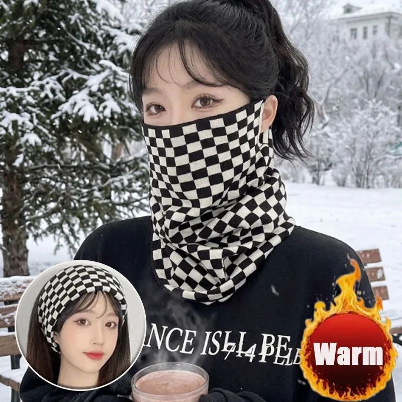1-5PCS Korean Fashion Diamond Pattern Neck Warmer Earflap Design Breathable Thermal Balaclava Scarf for Motorcycle Cycling