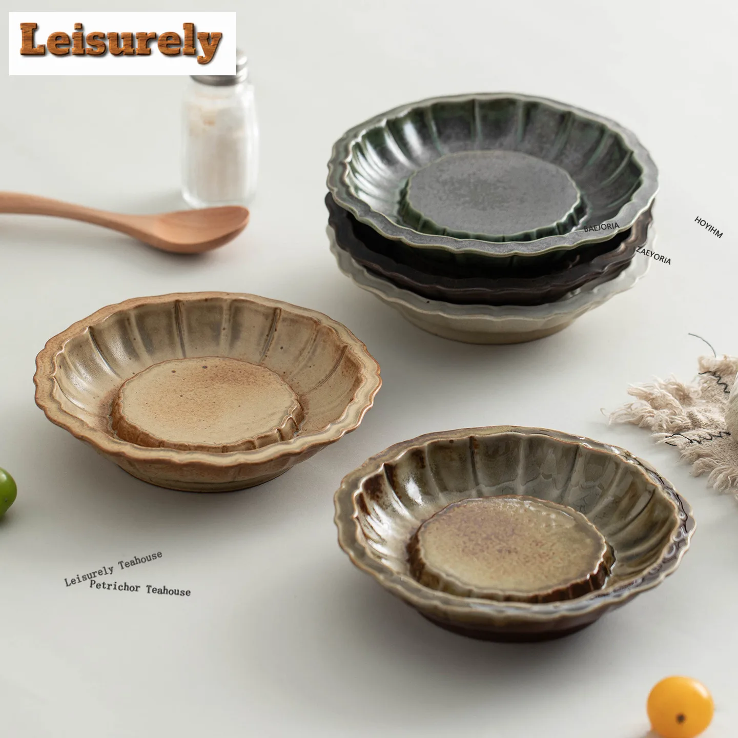 HOYIHM Wabi-sabi Kiln Fambe Lotus-shaped Serving Plate Soup Plate Dried Fruit Snack Plate Dish Tray Molecular Cuisine Dishware