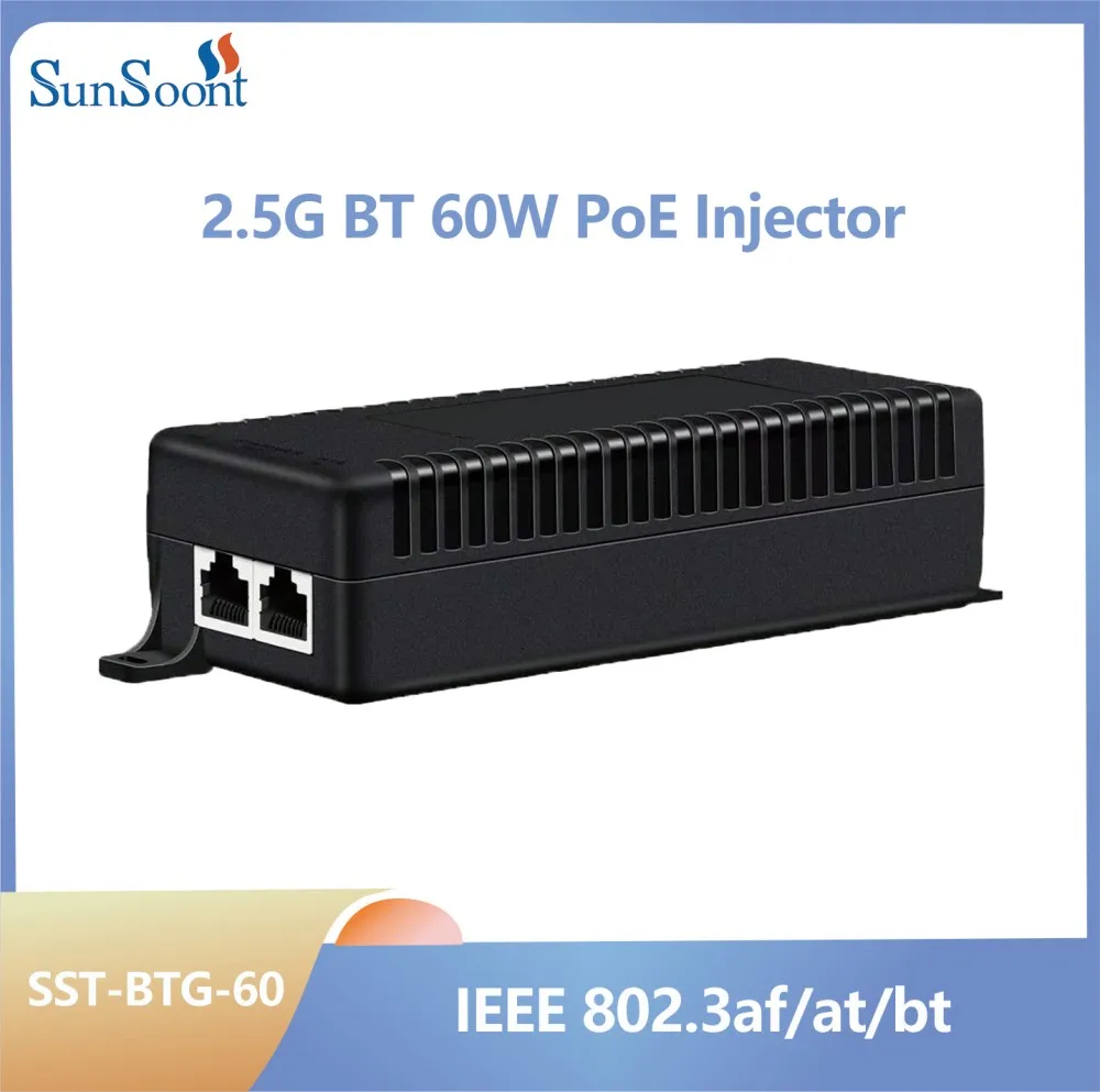 

60W 2.5G PoE Injector IEEE 802.3af 802.3at 802.3bt 1000Mbps Plug&Play PoE for IP Camera,VoIP Phone,Wireless AP,PTZ cameras