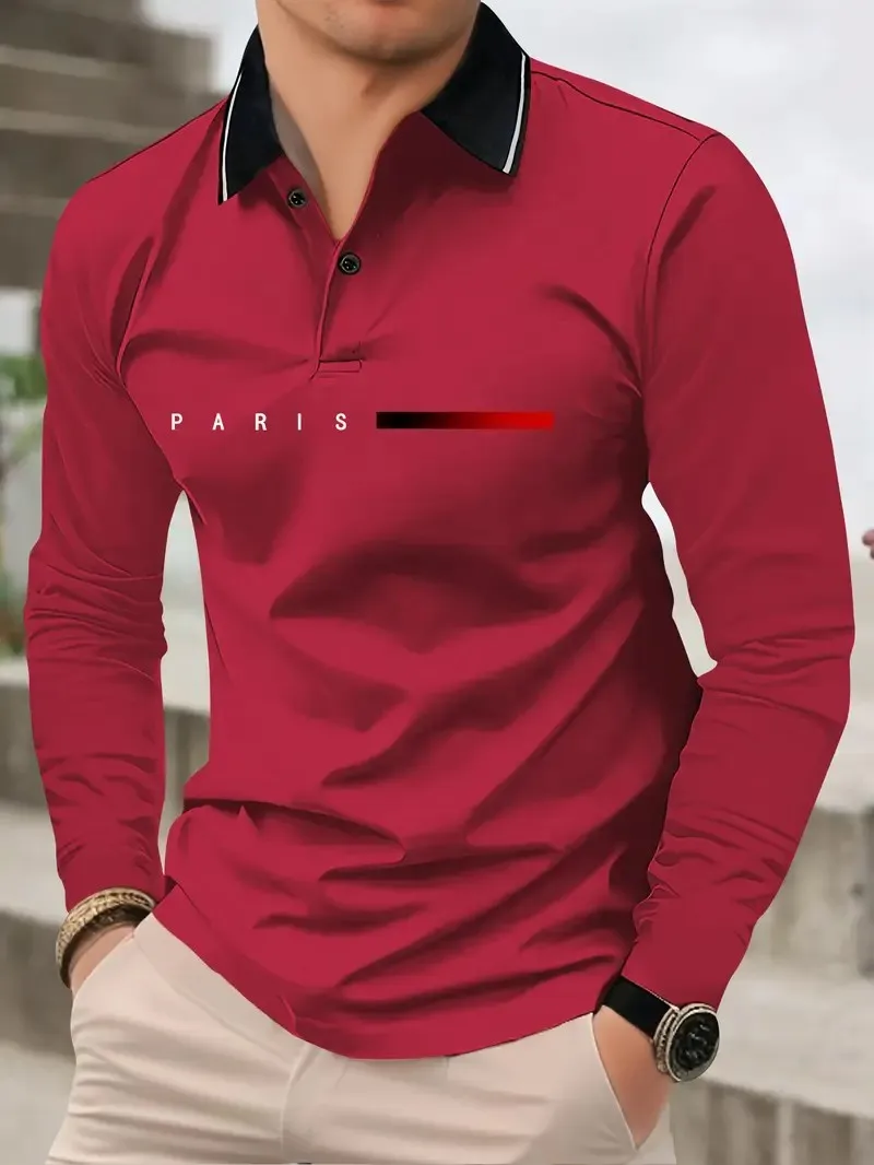 Das Neue Herren-Langarm-POLO-Shirt für Frühling und Herbst 2025 mit Street-Fashion-Design und Komfort durch 3D-Buchstabendruck – Detail 12