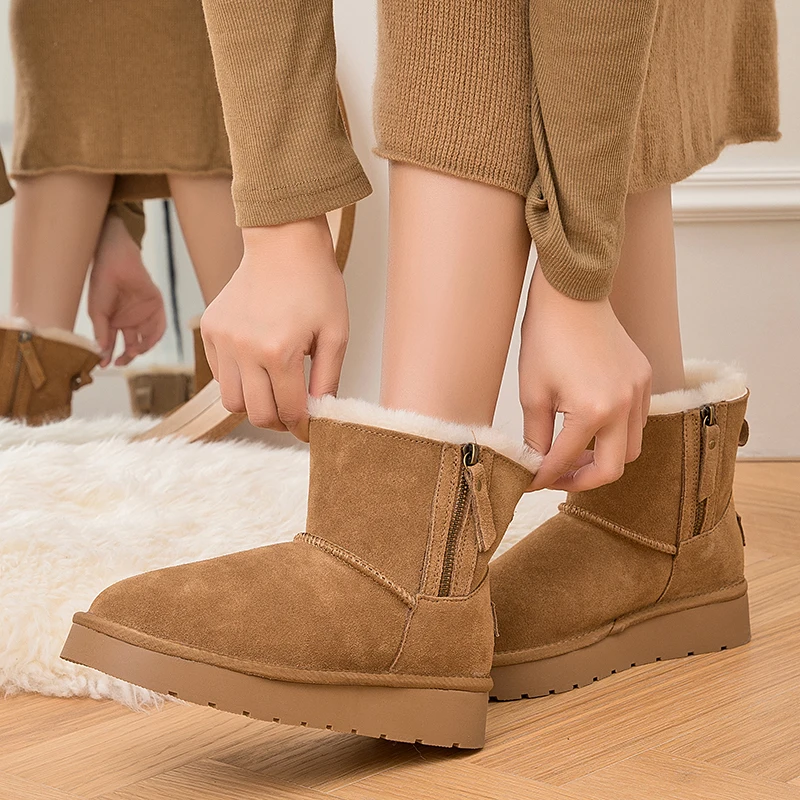 

Shoes for Women Winter Women's Boots Black Round Toe Solid Flock Plush Warm Mid Heel Water Proof Casual Snow Boots Women