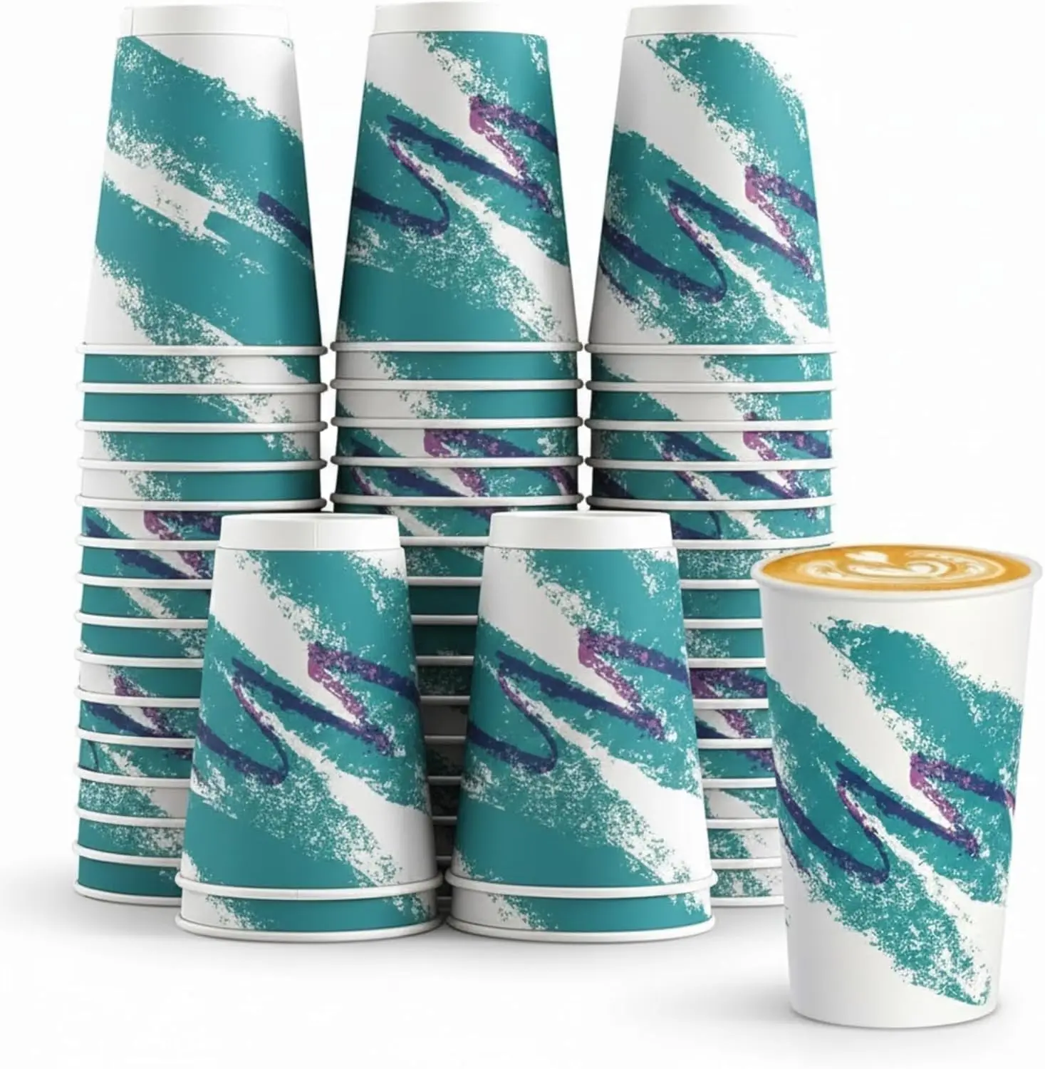 

16 Oz Paper Cups - Jazz Design Disposable Coffee Cup - 16oz Paper Cups for Hot & Cold Drinks - Eco-Friendly Coffee Cups