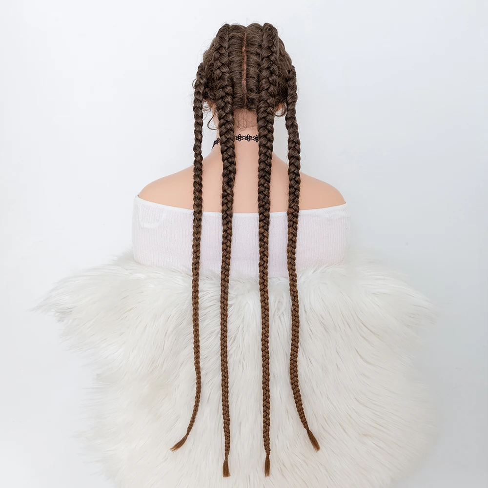 1B#/30#Color 30 Inches Synthetic Cornrow Braided Wigs for Black Women with Baby Hair Lace Frontal Box Braids Wig Daily Use