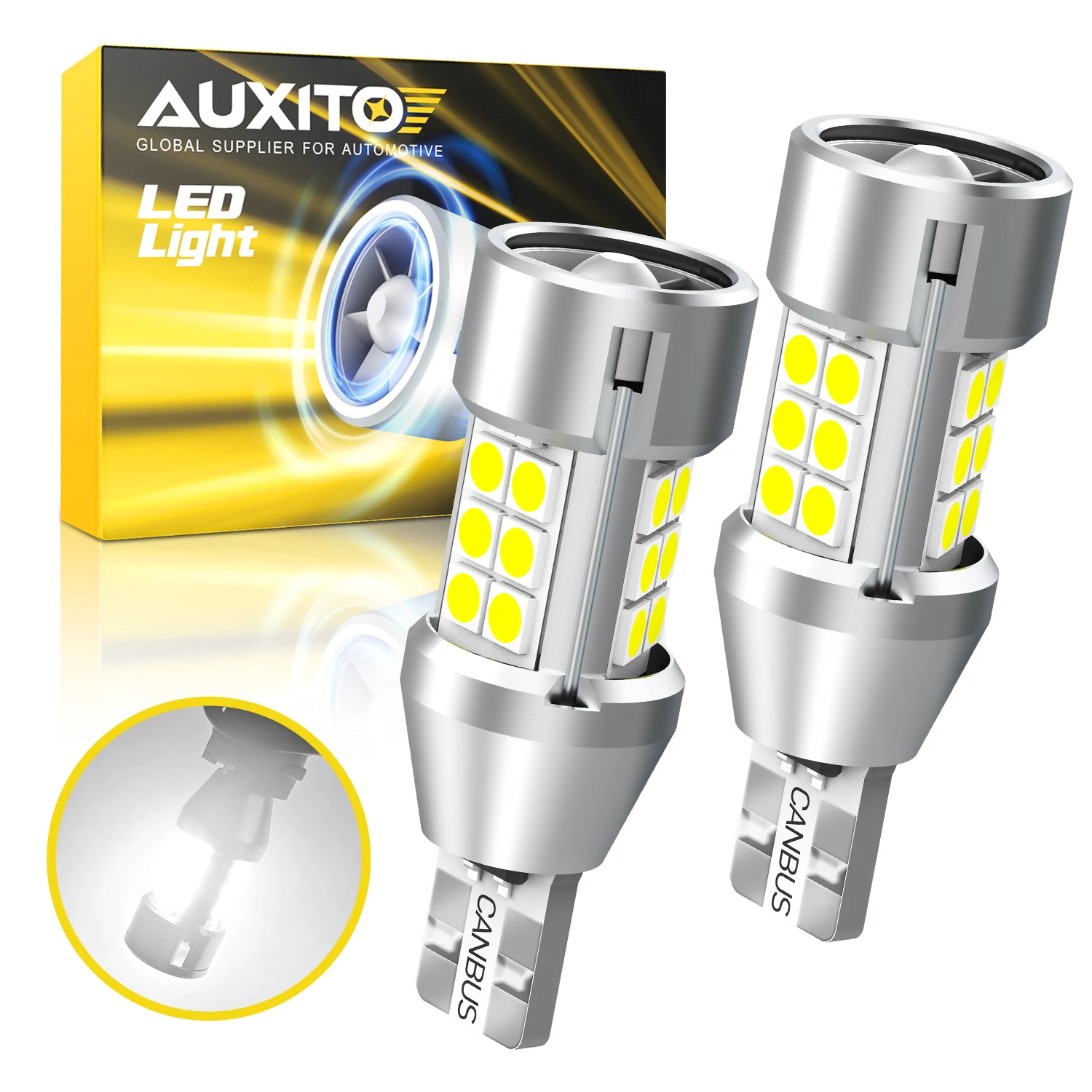 AUXITO 2Pcs 4000LM Canbus T15 Led High Power 3030SMD T16 912 921 W16W LED Bulb For Car Tail Signal Lamp Backup Reserve Lights