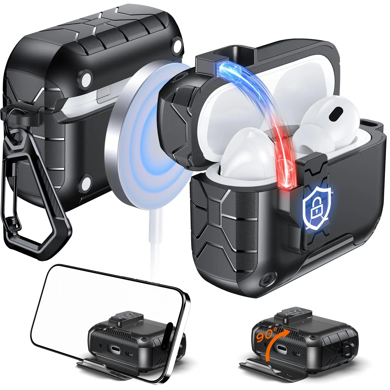 قفل أوتوماتيكي مغناطيسي لأجهزة AirPods Pro 3 متوافق مع Magsafe مع حامل الهاتف وحافظة أدوات التنظيف لأجهزة AirPods Pro 3 Gen