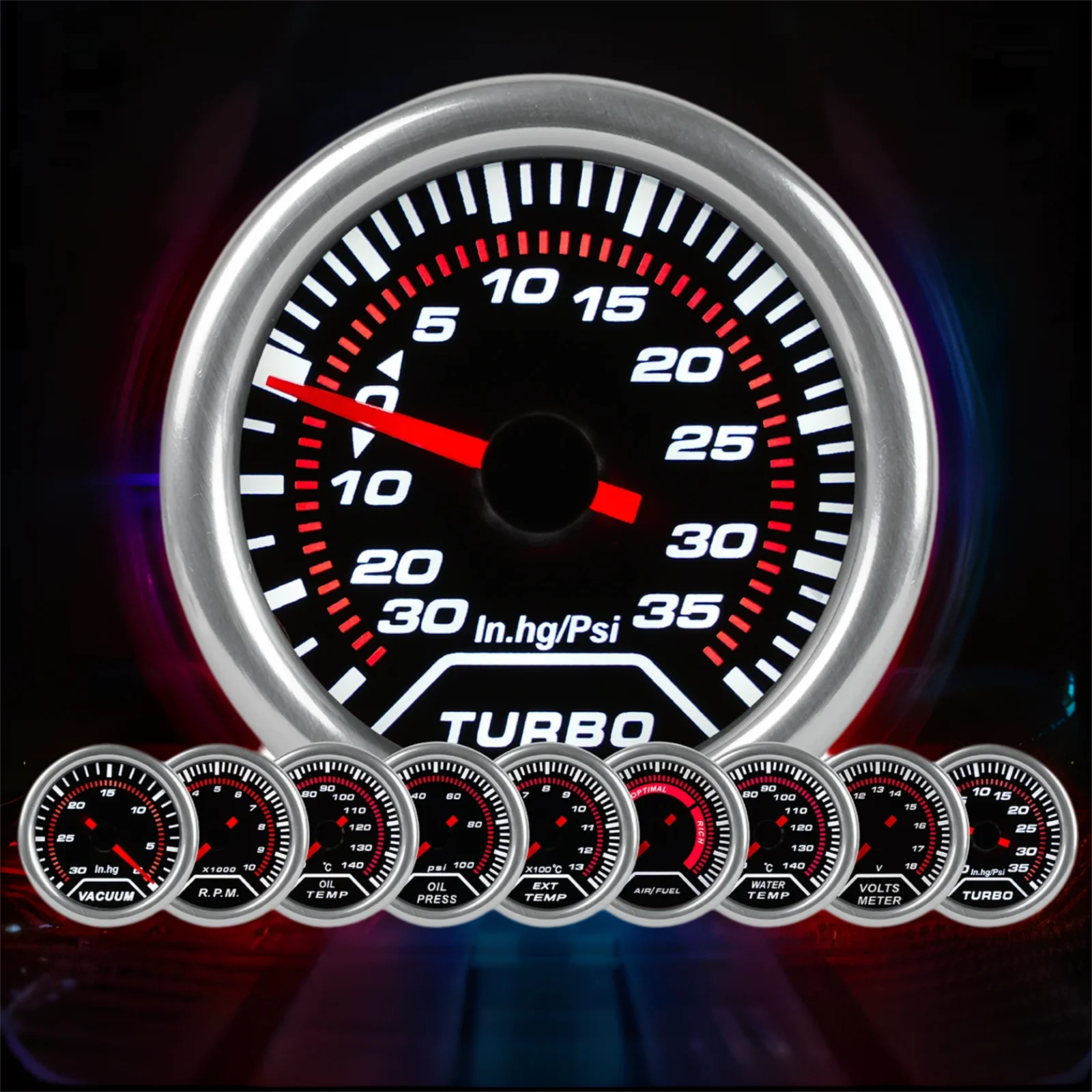 

Dofi Universal 2" 52mm Turbo Boost Gauge Tachometer RPM Vacuum Water Temp Oil Temp Oil Pressure Voltmeter Smoke Lens Car Gauges