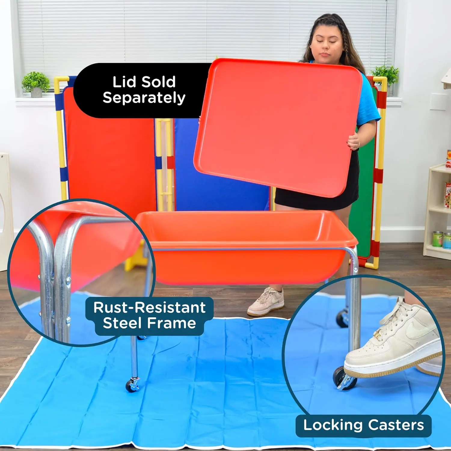 Tavolo sensoriale grande da 24 ", Sandbox portatile, tavolo da acqua per bambini, rosso