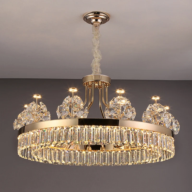 Lustre en cristal à double couche postmoderne, lumière de luxe, villa, bâtiment en duplex, escales pour la maison, salon, suspension