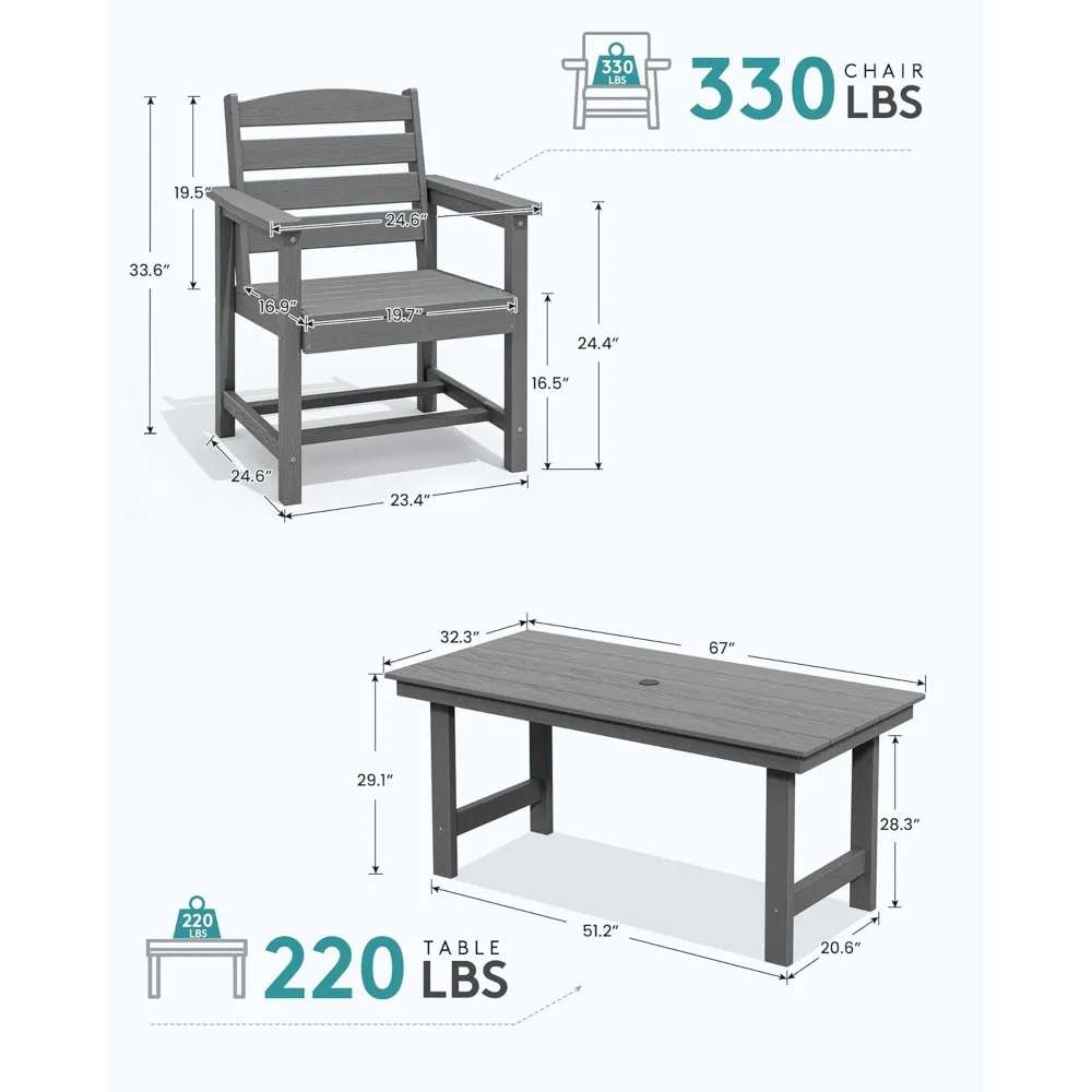 Outdoor Patio Dining Set,   Outdoor Indoor, Patio, Lawn, Garden, and Backyard， Patio Dining Table and Bench Set for 6, Gray